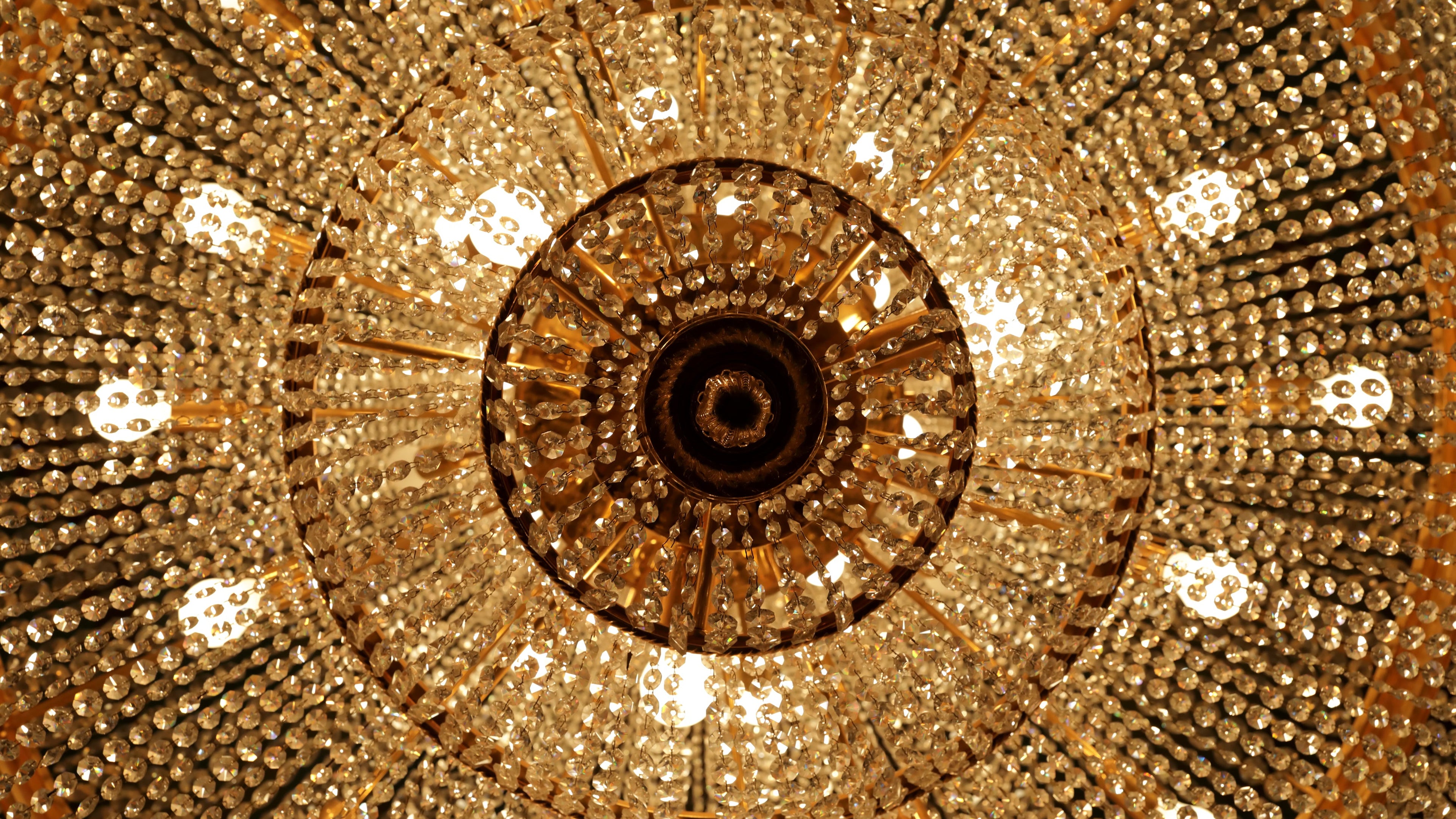 Close-up of a sparkling chandelier with intricate design